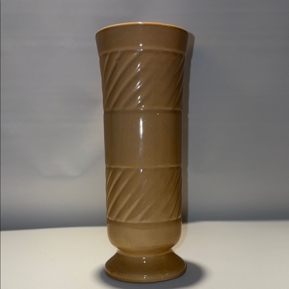 Tan Textured Accent Vase with Diagonal Patterns